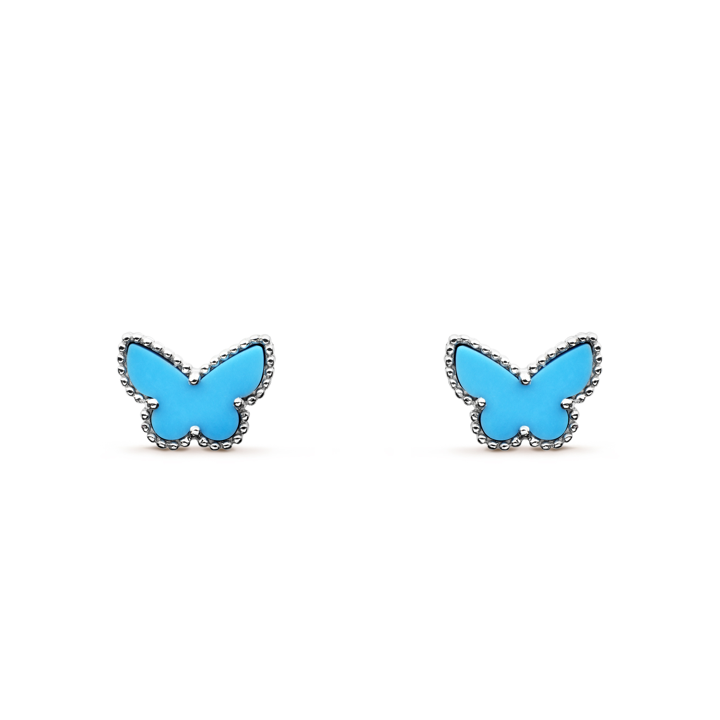 VAN CLEEF ARPELS SWEET ALHAMBRA BUTTERFLY EARSTUDS - WHITE GOLD, TURQUOISE  VCARN5JN00